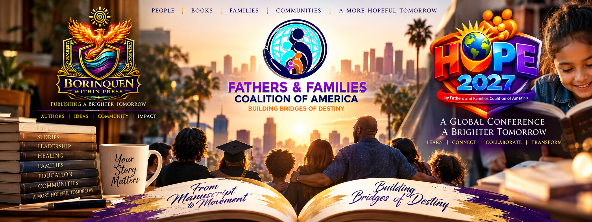 Borinquen Within Press, Fathers and Families Coalition of America, and HOPE 2027 united through books, families, community and a more hopeful tomorrow.